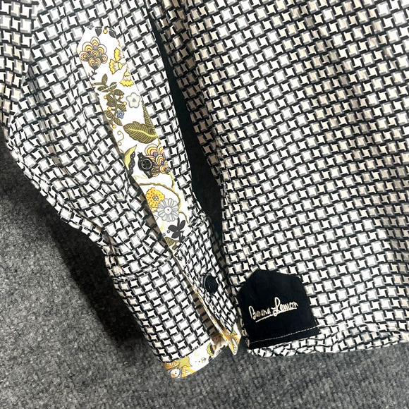 Banana Lemon Button Up Shirt Mens Gray and Black Geometric Floral Casual Preppy - Picture 3 of 12